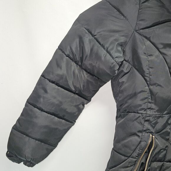 bebe Black Quilted Puffer Jacket LG | Gold Zippers | Hooded | Used - Picture 7 of 16